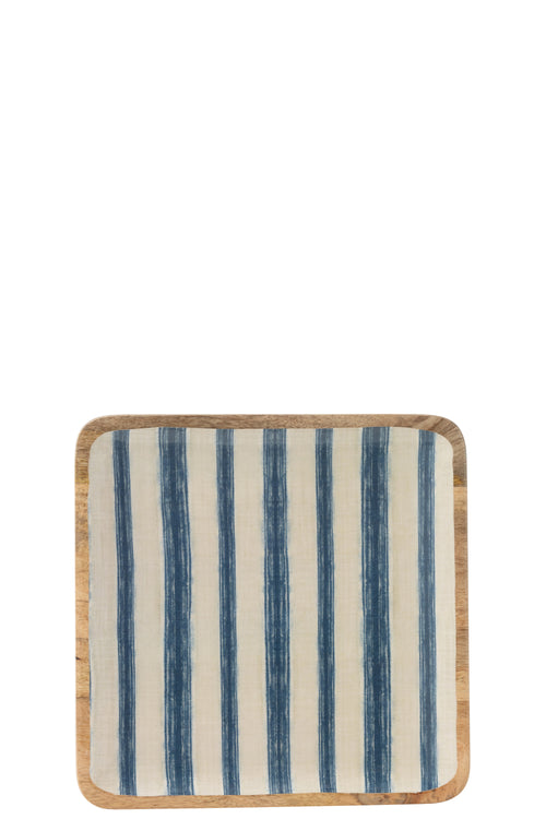 J-Line schaal Vierkant Strepen - hout - blauw/wit - vtwonen shop