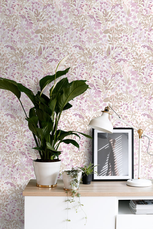 ESTAhome behang veldbloemen lila paars en vergrijsd groen - 50 x 900 cm - 131350 - vtwonen shop