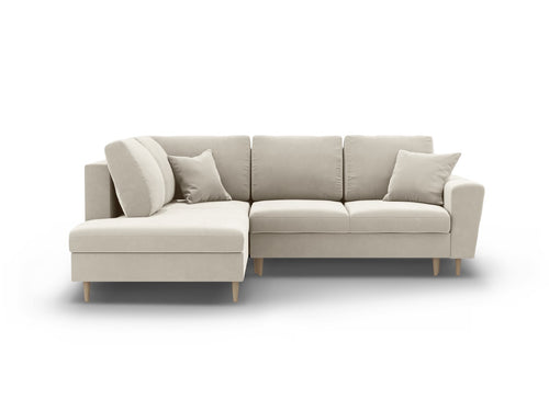 Cosmopolitan Design Uitklapbare hoekbank links met opbergdoos Kyoto 5-zits, flueel lichtbeige - 194x243x88cm