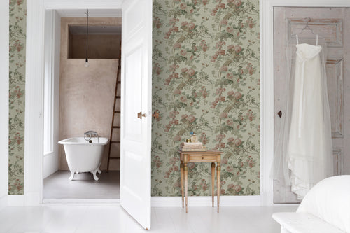 ESTAhome behang bloemen en vogels vergrijsd groen - 50 x 900 cm - 139810 - vtwonen shop