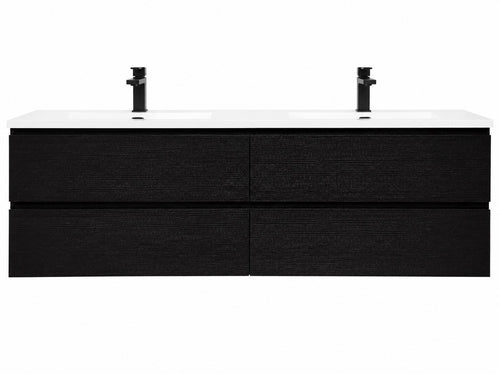 Badplaats Badkamermeubel Set Angela 160 cm – Zwart Houtnerf – Badmeubel met Wastafel