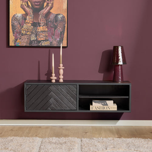 StarFurn Zwevend Tv-meubel New York - Zwart Hout - 120x35x33cm