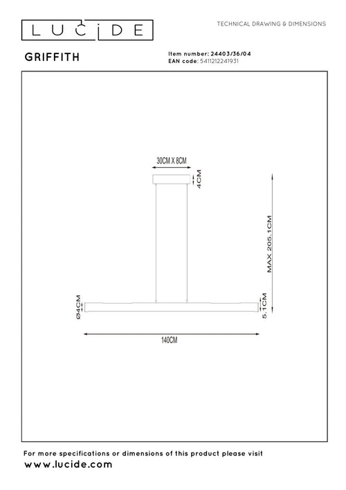 Lucide hanglamp GRIFFITH - Geïntegreerde LED - Brons