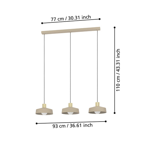 EGLO hanglamp Valdiola - e27 - 93 cm - beige/goud - staal