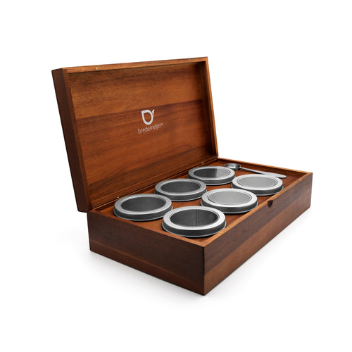 Bredemeijer - Theedoos + 6 ronde blikjes + lepel acacia - vtwonen shop