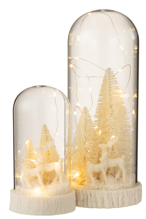 J-Line decoratie Stolp Hoog Herten - glas/polyresin - wit - large - LED lichtjes - vtwonen shop