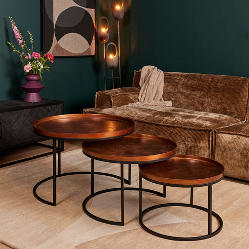StarFurn Salontafel Clive - Rond Koper Metaal - Set van 3