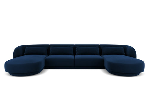 Cosmopolitan Design Panoramische bank Tulum 5-zits, flueel, koningsblauw - 156x330x70cm
