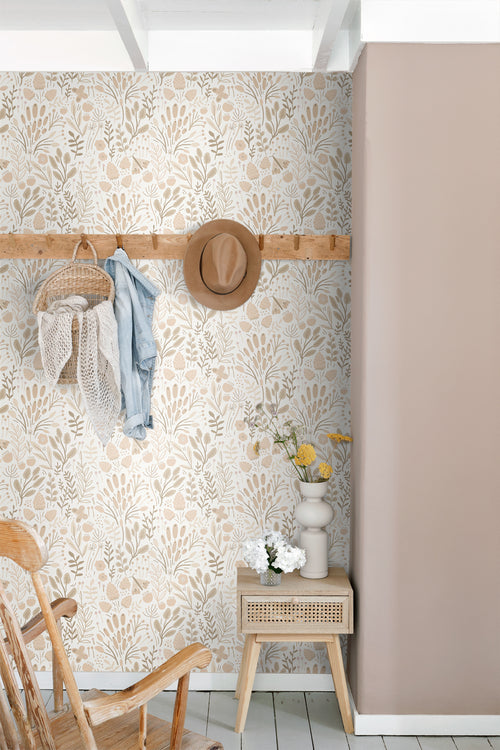 ESTAhome behang bladeren en bloemen wit en beige - 50 x 900 cm - 131389 - vtwonen shop