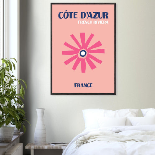 Artfulprints Poster met Lijst Frankrijk - Cote d'Azur   - 30x40 cm - Roze