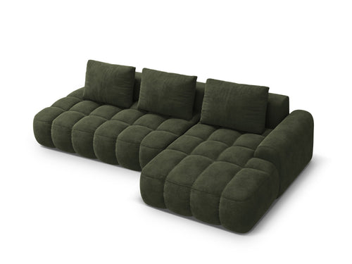 Cosmopolitan Design Converteerbare hoekbank rechts met opbergdoos Linz 3-zits, flueel groente - 142x275x84cm
