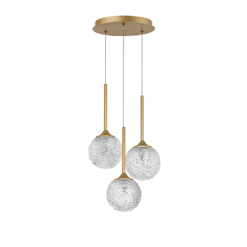 Merano Concord 3-lichts cluster hangende plafondlamp Helder gestructureerd glas, geborsteld goud staal LED G9