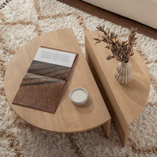 Calicosy - ORION Set van 2 salontafels - Licht hout - 90x90x35 cm