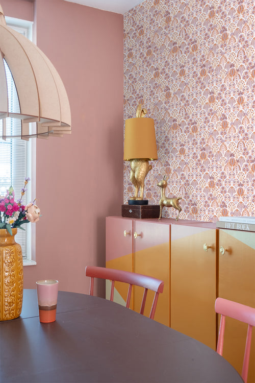 ESTAhome behang vintage bloemen in art nouveau stijl lila paars en oranje - 50 x 900 cm - 131510 - vtwonen shop