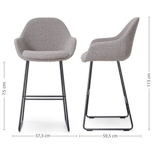 Nolon Nino-Mae Barkruk Bouclé Taupe - met Armleuning - Zwart - 75 cm - vtwonen shop