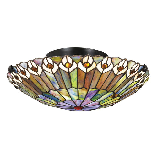 Deckenleuchte im Tiffany-Stil Valiant Bronze, Kunstglasschirm 2x E27