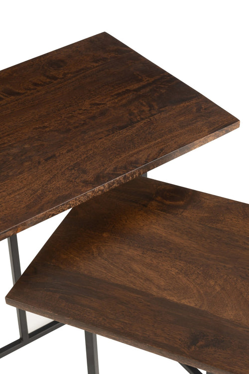 J-Line tafel Rechthoek - ijzer/hout - bruin/zwart - 2 stuks