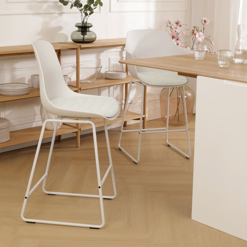 Nolon Nino-Liv Barkruk Wit met Naturelbeige Zitkussen Witte Poten 65 Cm