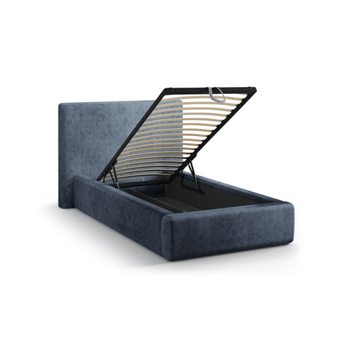 Cosmopolitan Design - Opbergbed met hoofdeinde Asti 90x200cm chenille donkerblauw - 220x130x95cm