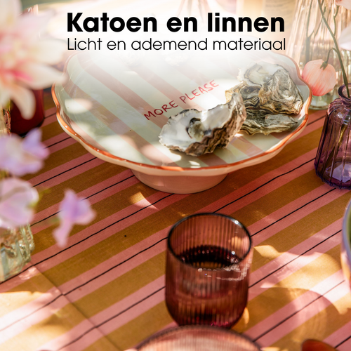 Mica Decorations Imke Gestreept Tafelkleed voor Eettafel - Tafellaken voor Binnen en Buiten 250 x 140 cm - Tafelzeil 100% Organisch Katoen - Oker