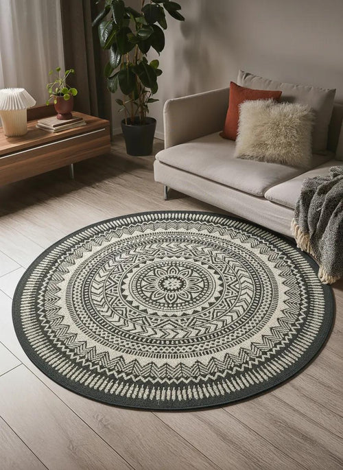 benuta binnen- en buitenkleed Metro - zwart/wit - ø 120 cm