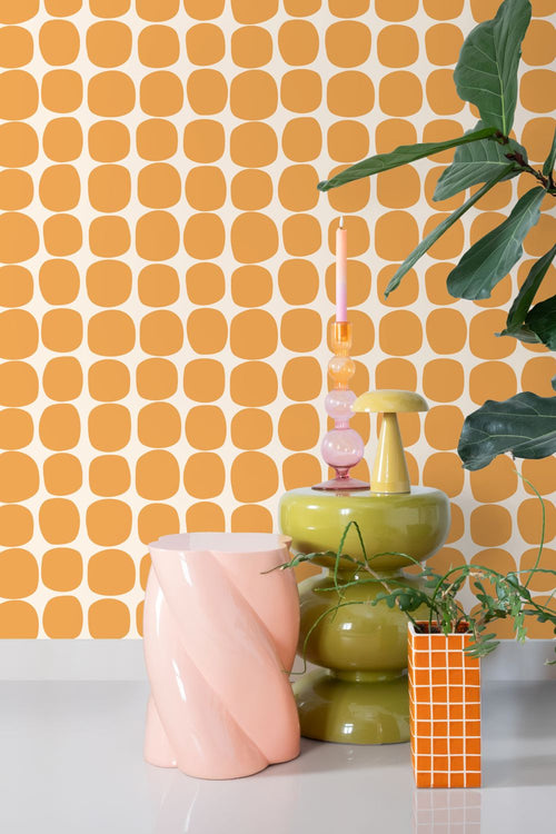 ESTAhome behang grafisch motief oranje en wit - 50 x 900 cm - 131980