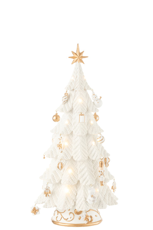 J-Line decoratie Kerstboom Ornamenten - polyresin - wit/goud - small - LED lichtjes - vtwonen shop