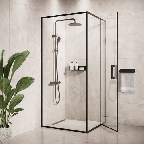 Badplaats Douchecabine Belize 90 x 90 x 190 cm – Zwart met Veiligheidsglas – Douchewand met Draaideur