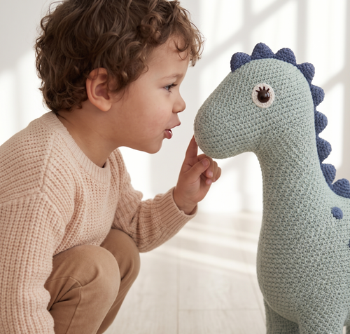Pintado & Lacado knuffeldier Dinosaur - blauw - 42 cm