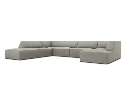 Micadoni Panoramische hoekbank links Ruby 7-zits, ribfluwelen, lichtgrijs - 273x366x69cm