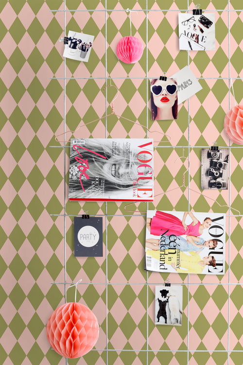 ESTAhome behang ruiten groen en roze - 50 x 900 cm - 131599 - vtwonen shop