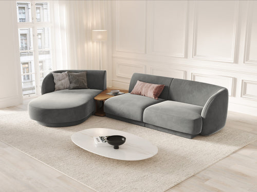 Micadoni linker modulaire bank Miley 3-zits, flueel, lichtgrijs - 178x303x70cm