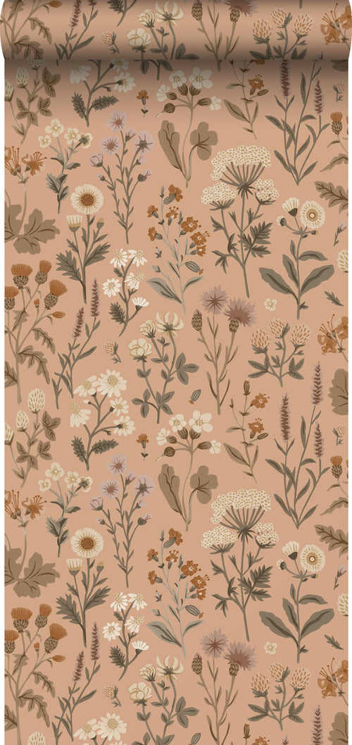 Sanders & Sanders behang veldbloemen terracotta roze - 50 x 900 cm - 935376