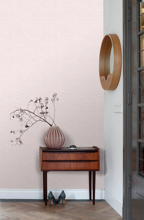 ESTAhome behang effen linnenstructuur licht roze - 53 cm x 10.05 m - 148692
