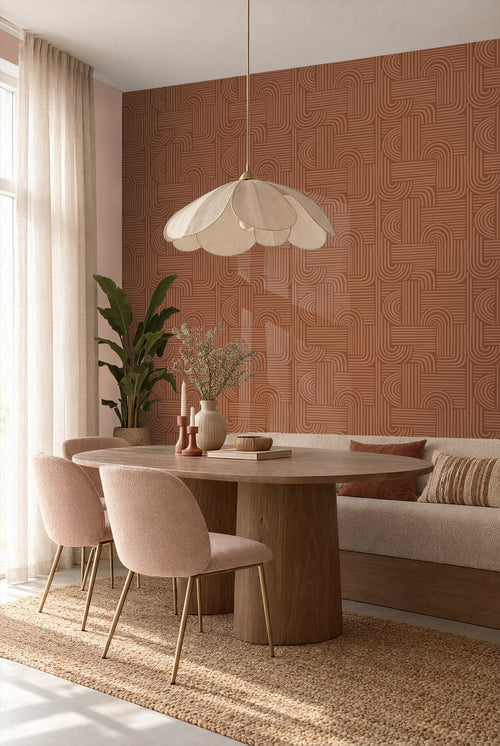 ESTAhome behang grafisch 3D motief terracotta - 53 cm x 10.05 m - 139938
