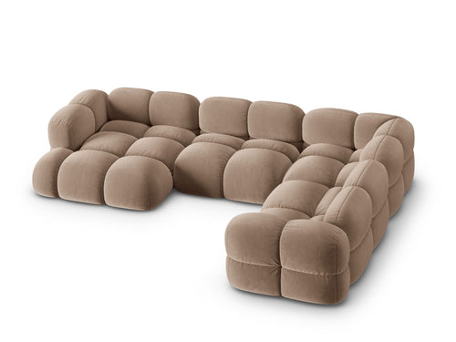 Cosmopolitan Design Panoramische hoekbank rechts Loretto 5-zits, flueel donkerbeige - 250x345x68cm