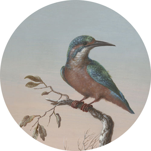 ESTAhome zelfklevende behangcirkel ijsvogel op tak avondrood - Ø 140 cm - 159017 - vtwonen shop