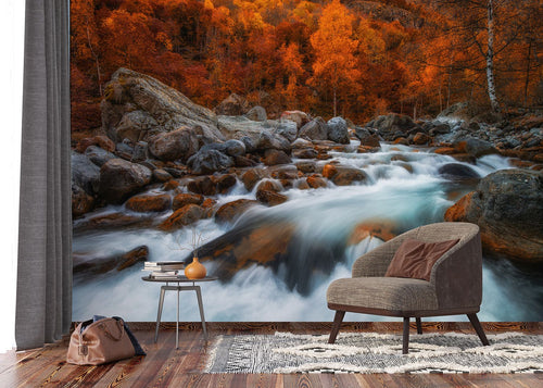 Sanders & Sanders fotobehang waterval warm oranje, grijs en wit - 375 x 270 cm - 601017