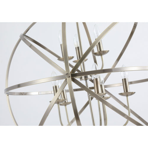 Searchlight Orbit 8-lichts bolvormige plafondlamp, antiek messing metaal
