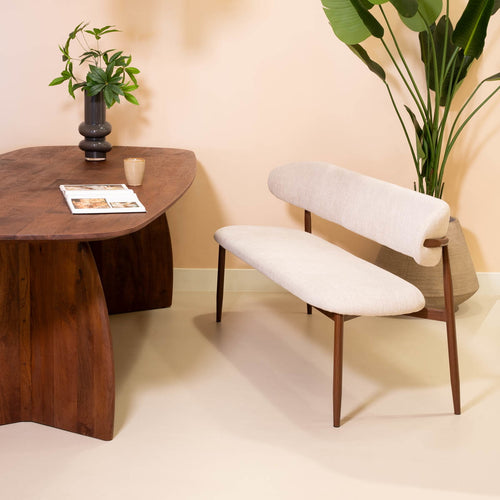 Giga Meubel Eetkamerbank Alexia - Stof - Beige/Walnoot - 160x55x77cm