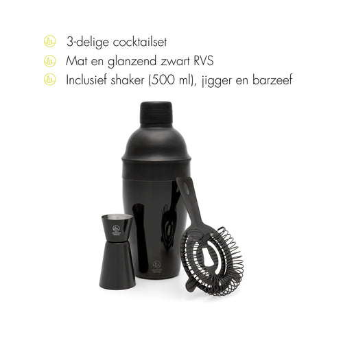 Leopold Vienna - Cocktail set Acolon 3-delig zwart (cocktail shaker, strainer, pipet) cadeau giftset - vtwonen shop