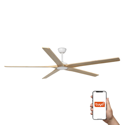 Faro Bigwood XL 5-bladige plafondventilator mat wit, grenen Tuya Smart System