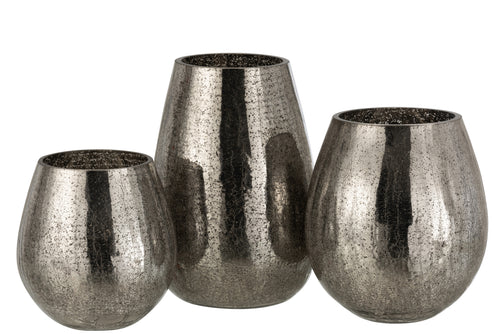 J-Line windlicht Eivorm Craquelé - glas - grijs - large