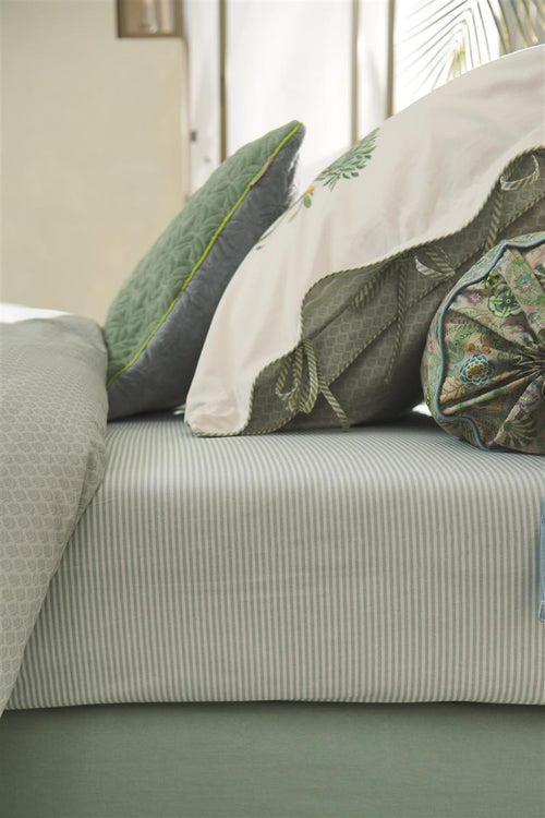 Pip Studio hoeslaken Duo Stripe - 100x200 cm - groen