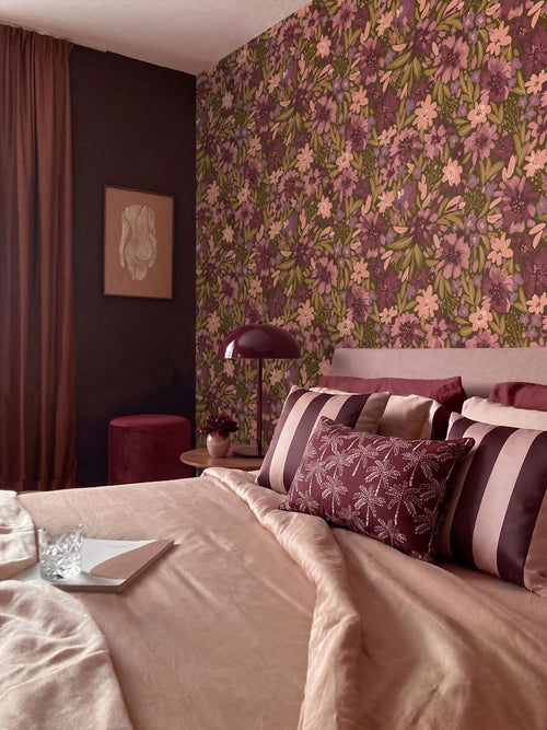 ESTAhome behang bloemen vergrijsd groen en paars - 50 x 900 cm - 132200