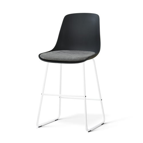 Nolon Nino-Liv barkruk zwart met zeegrijs zitkussen - wit onderstel - 65 cm - vtwonen shop