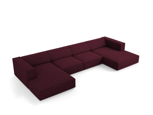 Cosmopolitan Design Panoramische bank Arendal 6-zits, chenille met ribbeleffect, robijn - 166x364x70cm