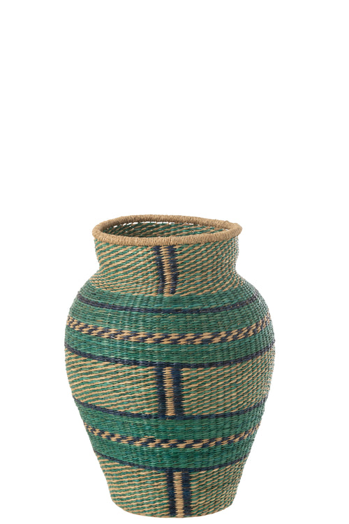 J-Line vaas Cécile Strepen - zeegras - azuur/donkerblauw - 48 cm hoog