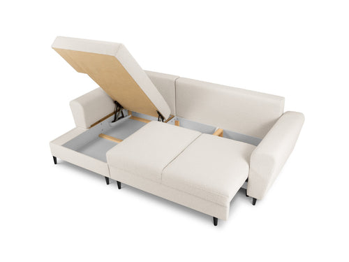 Cosmopolitan Design Uitklapbare hoekbank links met opbergdoos Kyoto 4-zits, boucle, beige - 145x241x88cm