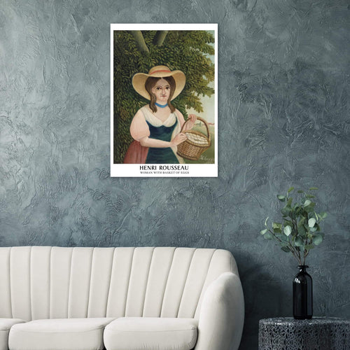 Artfulprints Poster met Lijst Henri Rousseau - Woman with basket of eggs   - A4 21x29.7 cm - Donkergroen